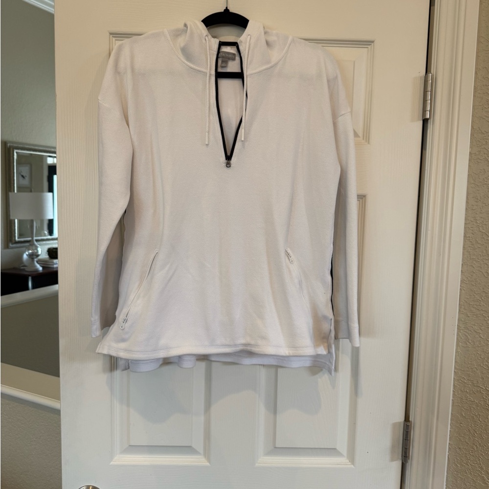 Talbots White Quarter-Zip Hooded Pullover Sweater